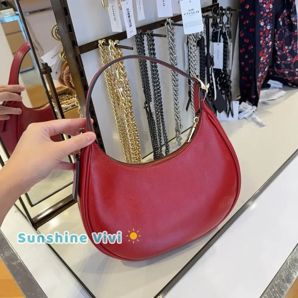 NWT Coach Emily Shoulder Bag Shiny smooth leather CDX34 Gold/Poppy